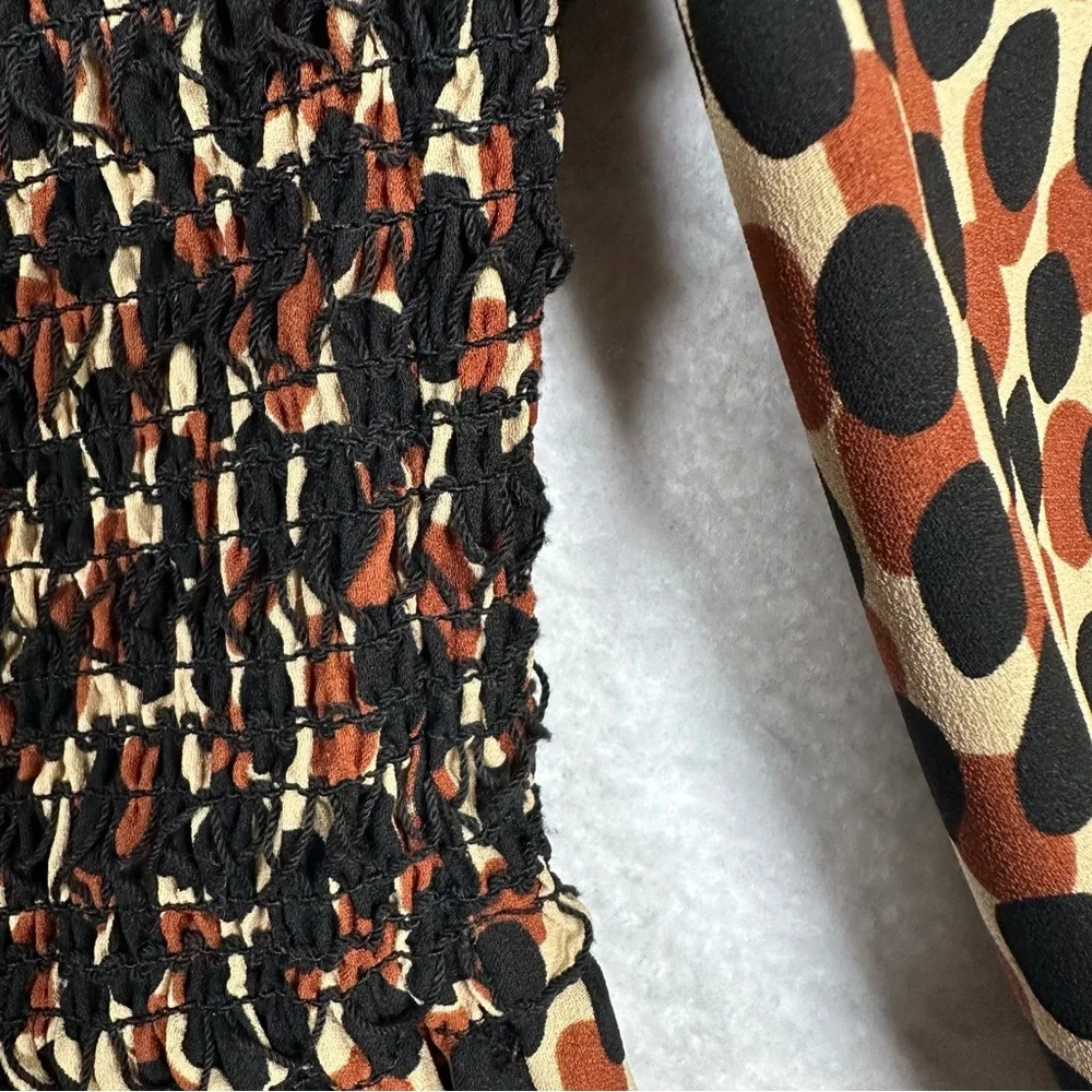 Kate Spade Dotty Spin Leopard Dress J219 Womens Medium Smocked Waist Fit‎ Flare